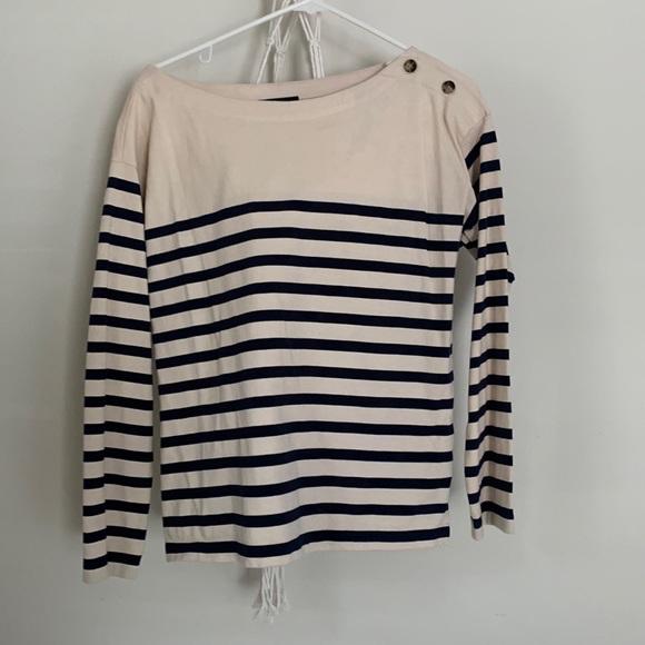 Cream and navy stripped long sleeve top - Picture 1 of 4